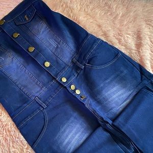 Denim stretch halter jumpsuit